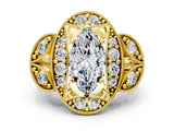 Yellow gold Marquise Cut Halo Milgrain Diamond Engagement Ring with Leaf Band and Four-Prong Setting_3