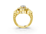 Yellow gold Marquise Cut Halo Milgrain Diamond Engagement Ring with Leaf Band and Four-Prong Setting_6