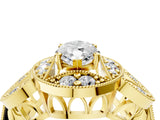 Yellow gold Marquise Cut Halo Milgrain Diamond Engagement Ring with Leaf Band and Four-Prong Setting_7