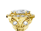 Yellow gold Marquise Cut Halo Milgrain Diamond Engagement Ring with Leaf Band and Four-Prong Setting_8