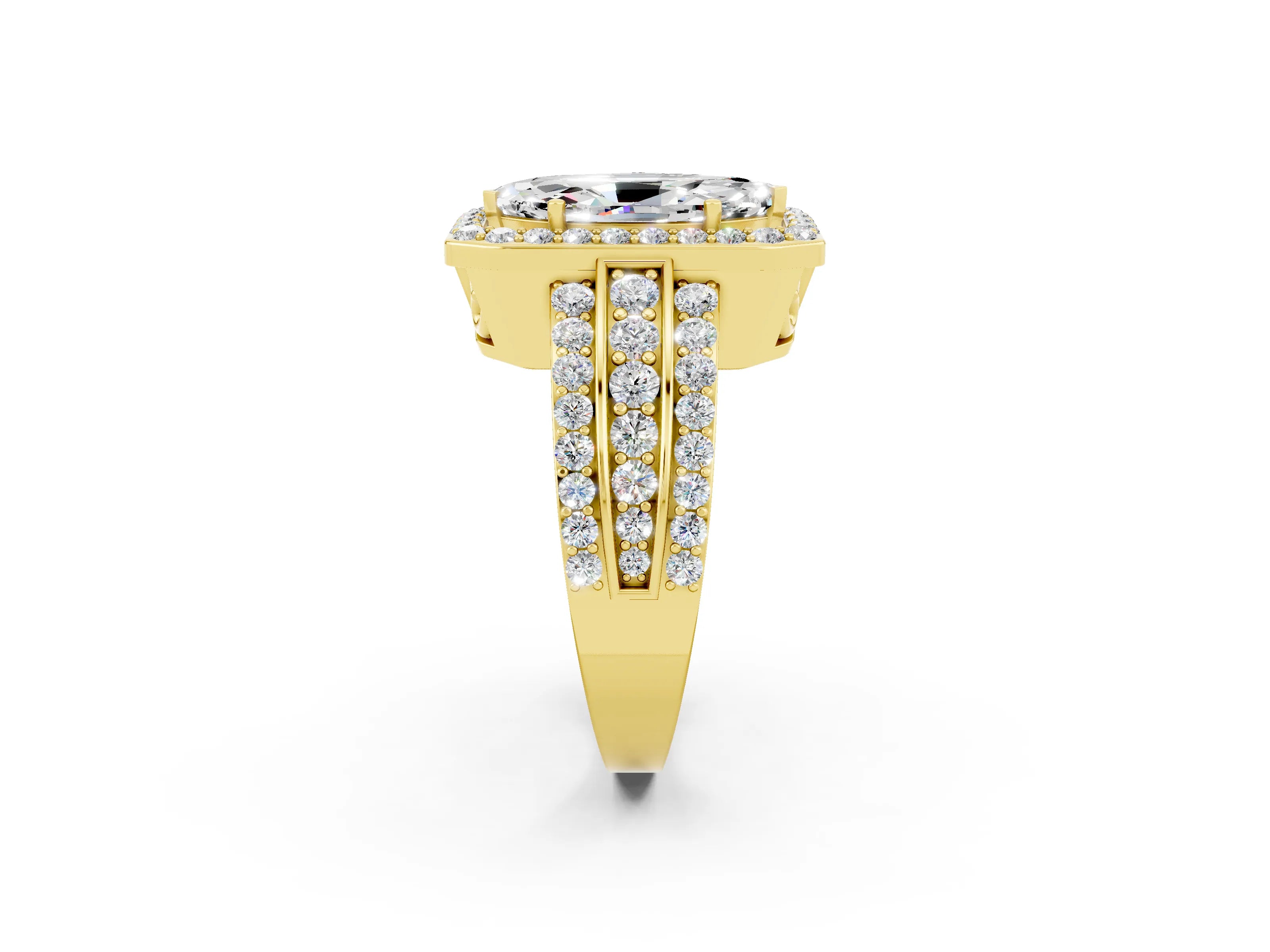 Yellow gold Marquise Cut Halo Moissanite Ring with Split Shank and Four-Prong Setting_2