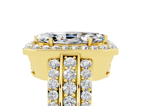 Yellow gold Marquise Cut Halo Moissanite Ring with Split Shank and Four-Prong Setting_5