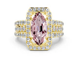 Yellow gold Marquise Cut Halo Morganite Ring with Split Shank and Four-Prong Setting