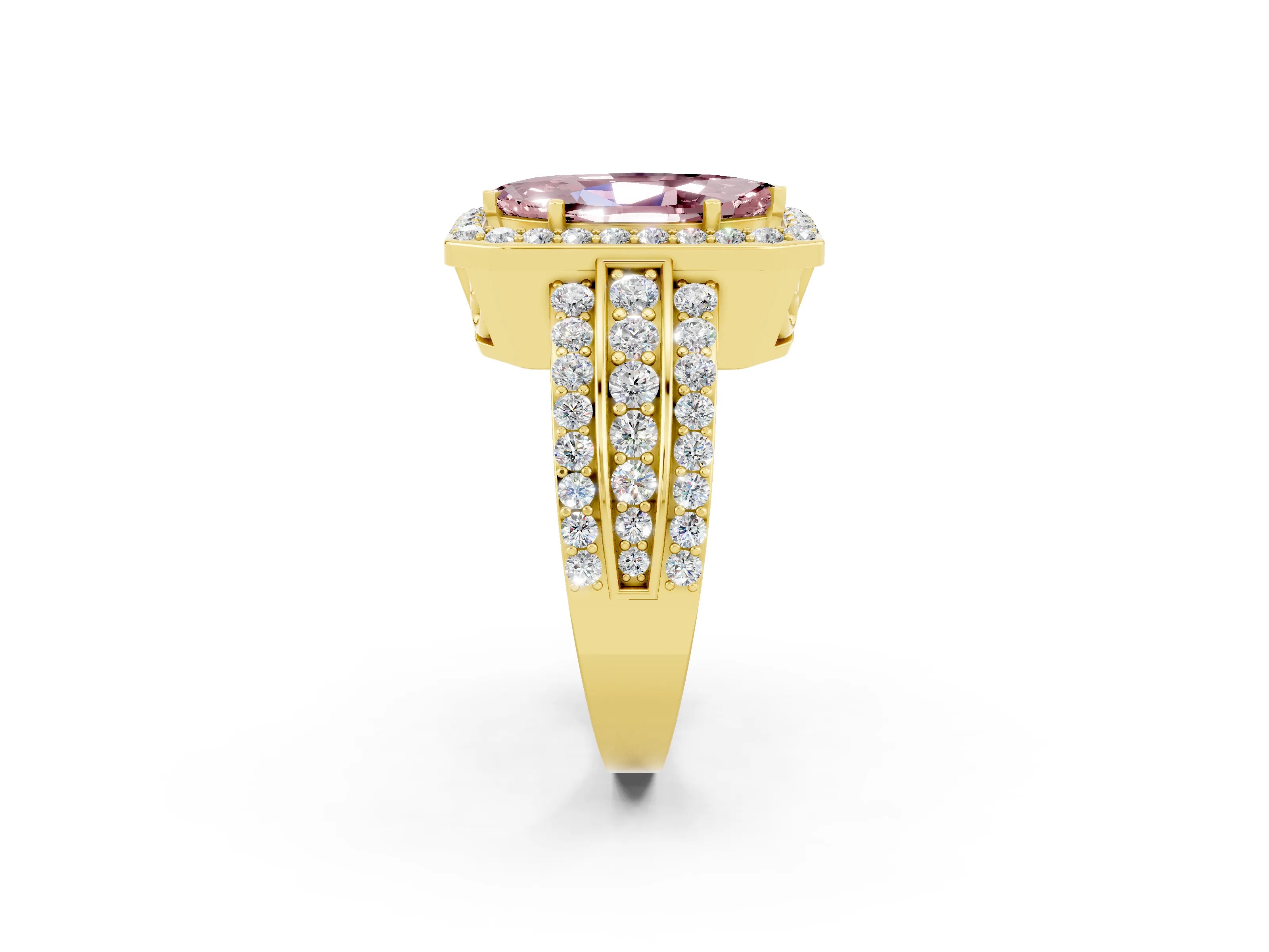 Yellow gold Marquise Cut Halo Morganite Ring with Split Shank and Four-Prong Setting_2