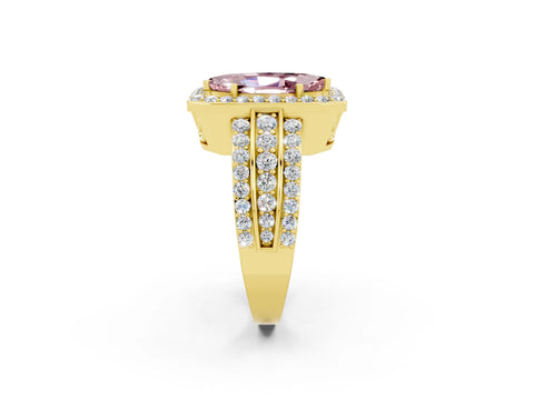 Yellow gold Marquise Cut Halo Morganite Ring with Split Shank and Four-Prong Setting_2