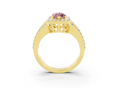 Yellow gold Marquise Cut Halo Morganite Ring with Split Shank and Four-Prong Setting_3