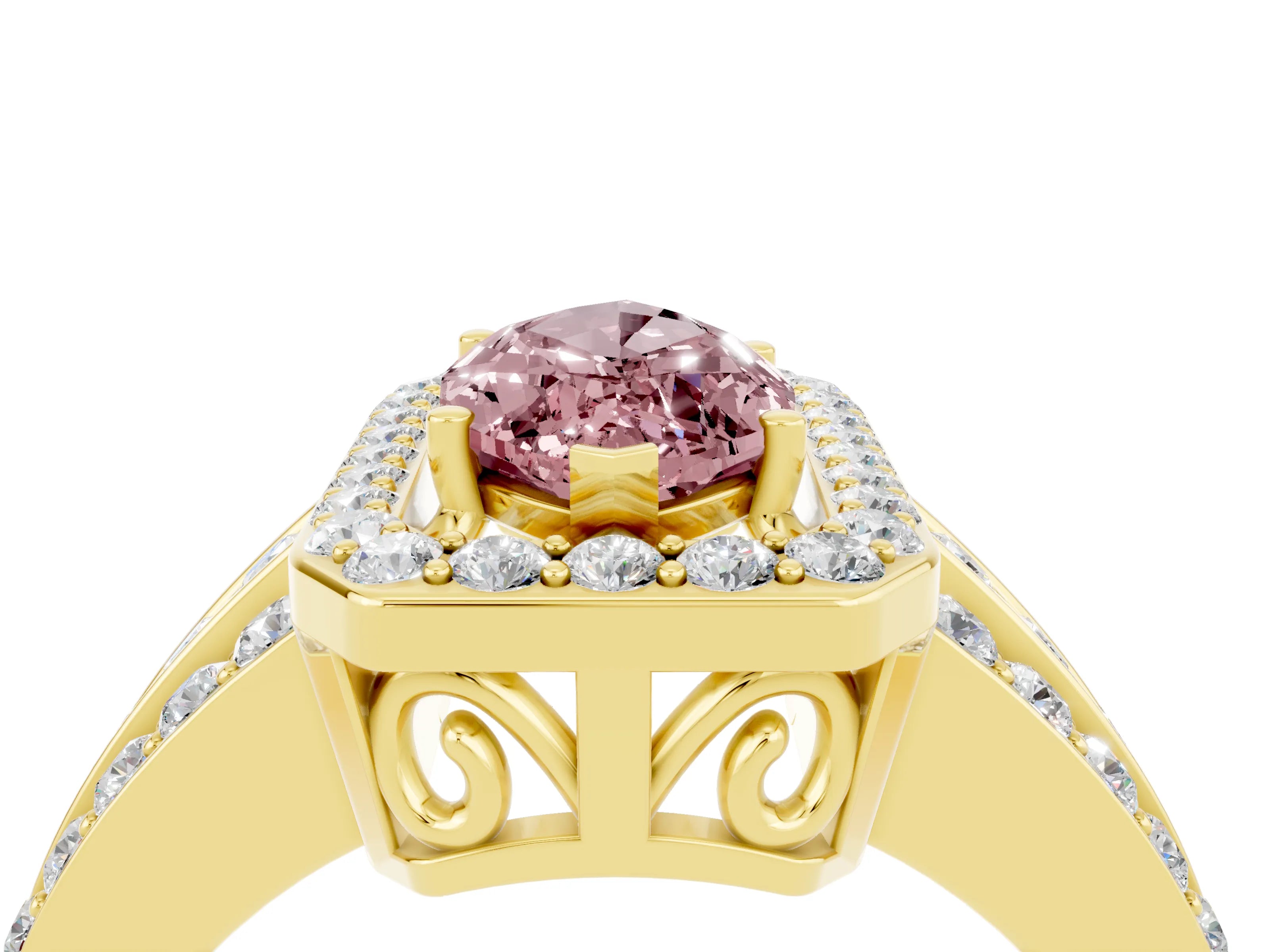 Yellow gold Marquise Cut Halo Morganite Ring with Split Shank and Four-Prong Setting_4