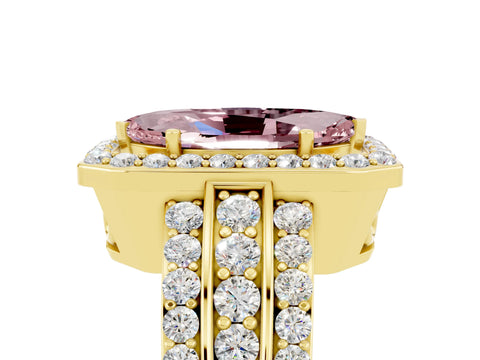 Yellow gold Marquise Cut Halo Morganite Ring with Split Shank and Four-Prong Setting_5