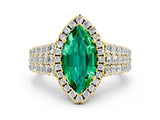 Yellow gold Marquise Cut Halo Pavé Diamond Engagement Ring with Split Shank and Four-Prong Setting