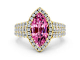 Yellow gold Marquise Cut Halo Pavé Diamond Engagement Ring with Split Shank and Four-Prong Setting