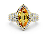 Yellow gold Marquise Cut Halo Pavé Diamond Engagement Ring with Split Shank and Four-Prong Setting