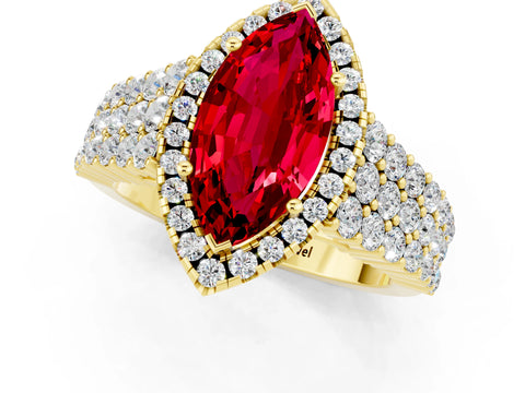 Yellow gold Marquise Cut Halo Pavé Diamond Engagement Ring with Split Shank and Four-Prong Setting_1