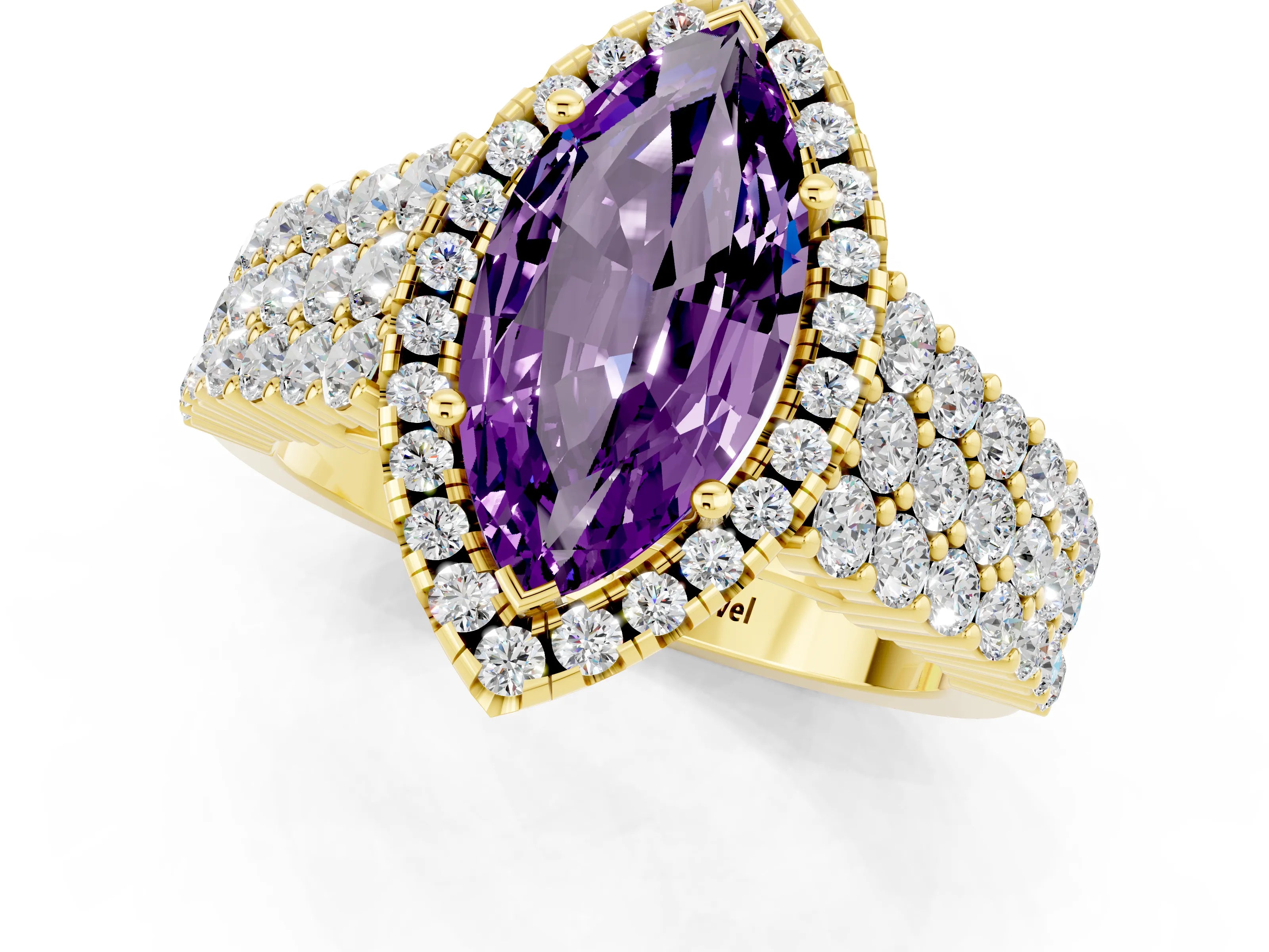 Yellow gold Marquise Cut Halo Pavé Diamond Engagement Ring with Split Shank and Four-Prong Setting_1