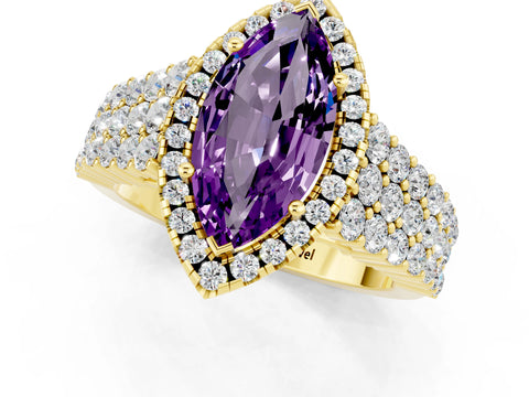 Yellow gold Marquise Cut Halo Pavé Diamond Engagement Ring with Split Shank and Four-Prong Setting_1