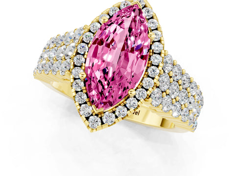 Yellow gold Marquise Cut Halo Pavé Diamond Engagement Ring with Split Shank and Four-Prong Setting_1