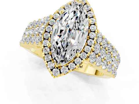 Yellow gold Marquise Cut Halo Pavé Diamond Engagement Ring with Split Shank and Four-Prong Setting_1