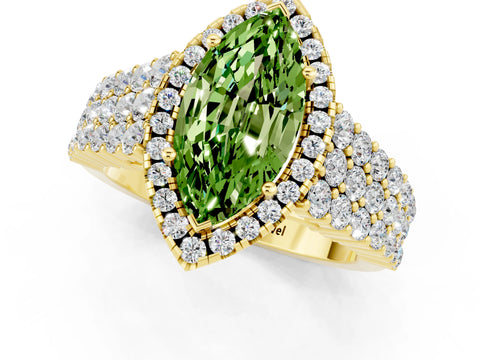 Yellow gold Marquise Cut Halo Pavé Diamond Engagement Ring with Split Shank and Four-Prong Setting_1