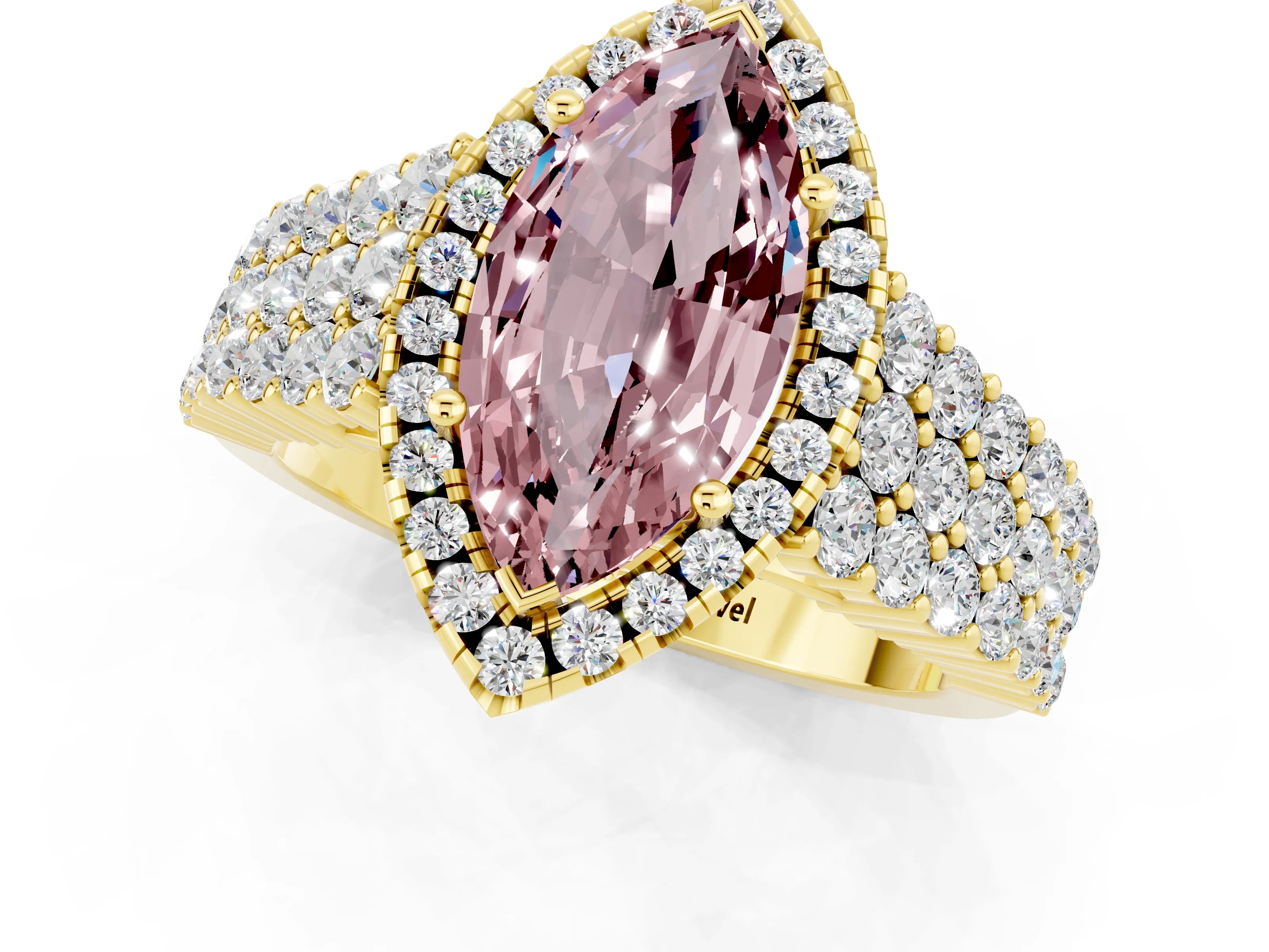 Yellow gold Marquise Cut Halo Pavé Diamond Engagement Ring with Split Shank and Four-Prong Setting_1