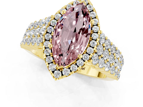 Yellow gold Marquise Cut Halo Pavé Diamond Engagement Ring with Split Shank and Four-Prong Setting_1