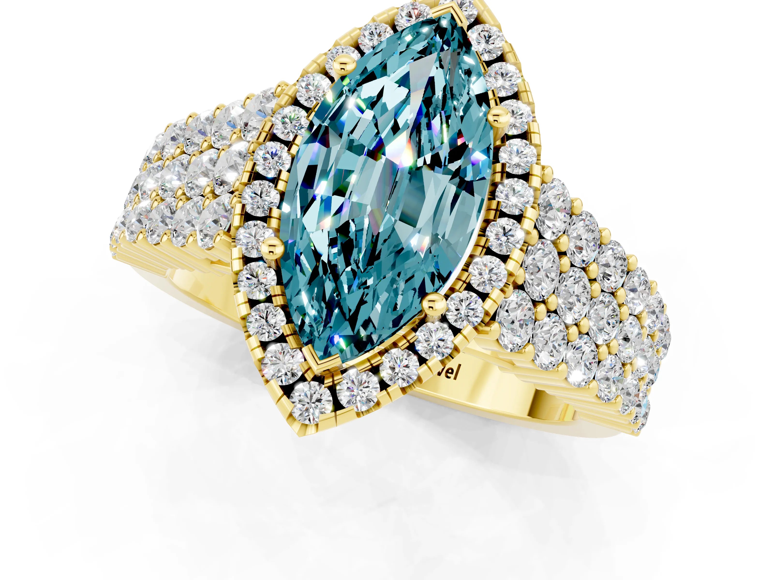 Yellow gold Marquise Cut Halo Pavé Diamond Engagement Ring with Split Shank and Four-Prong Setting_1
