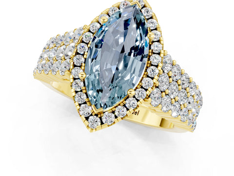 Yellow gold Marquise Cut Halo Pavé Diamond Engagement Ring with Split Shank and Four-Prong Setting_1