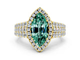 Yellow gold Marquise Cut Halo Pavé Diamond Engagement Ring with Split Shank and Four-Prong Setting