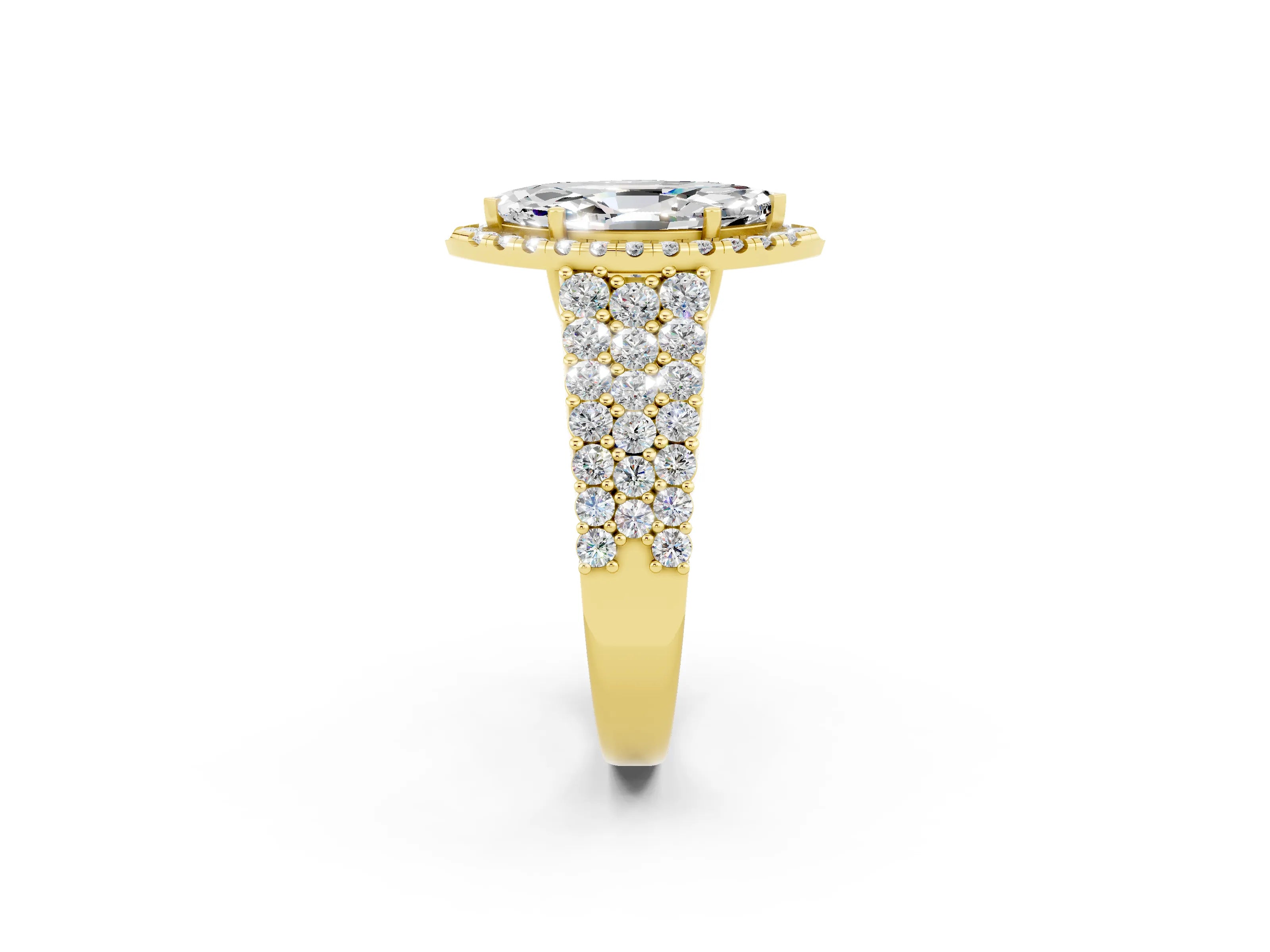 Yellow gold Marquise Cut Halo Pavé Diamond Engagement Ring with Split Shank and Four-Prong Setting_2