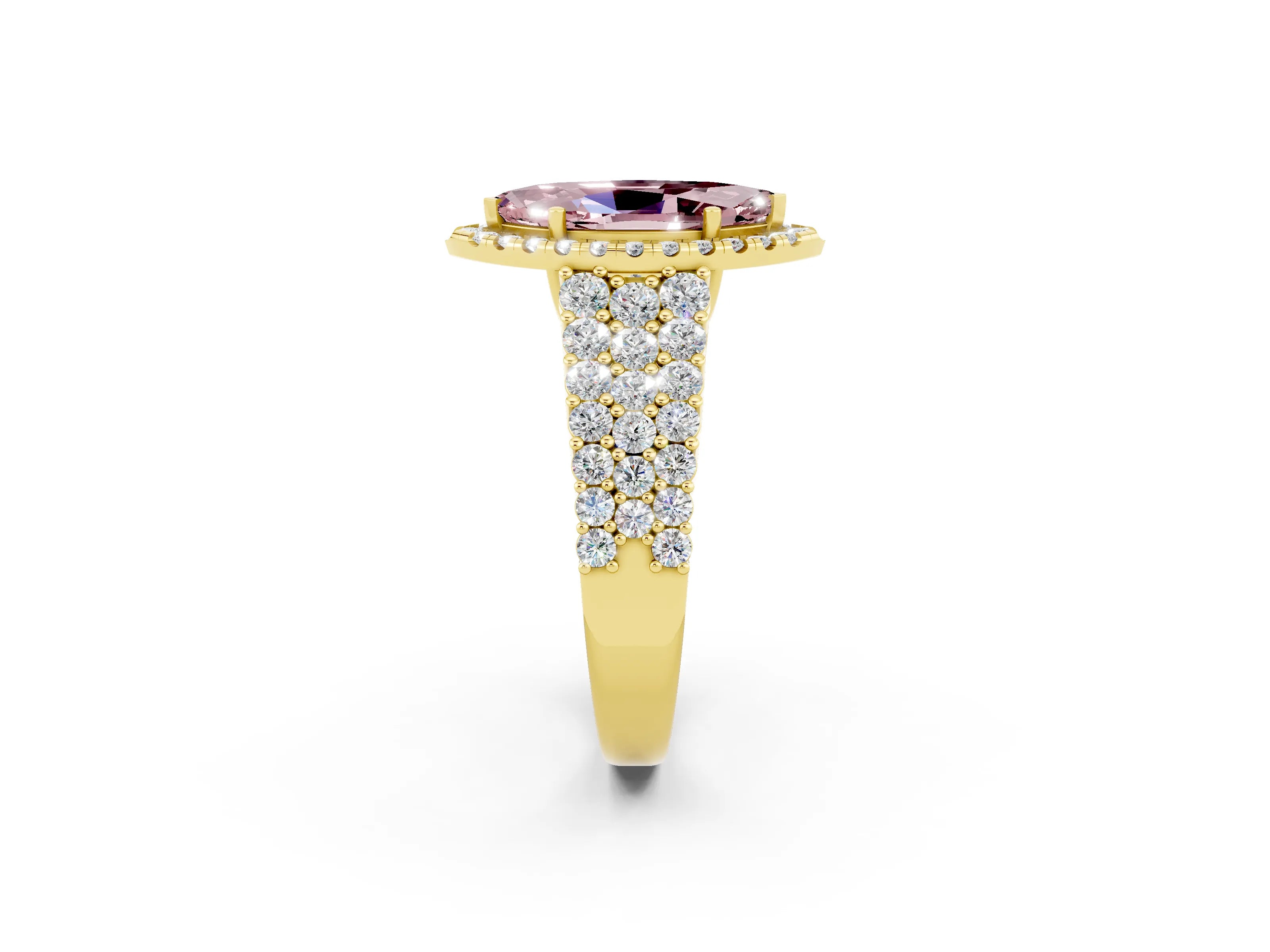 Yellow gold Marquise Cut Halo Pavé Diamond Engagement Ring with Split Shank and Four-Prong Setting_2