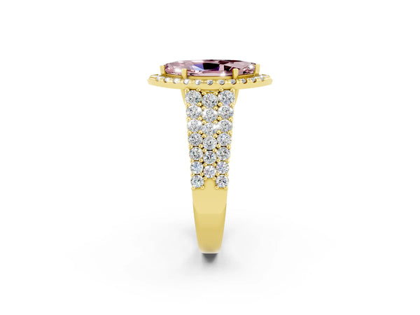 Yellow gold Marquise Cut Halo Pavé Diamond Engagement Ring with Split Shank and Four-Prong Setting