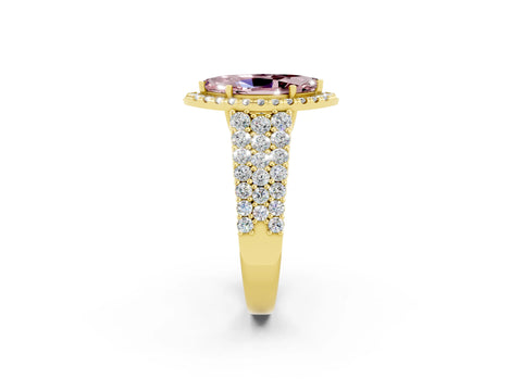 Yellow gold Marquise Cut Halo Pavé Diamond Engagement Ring with Split Shank and Four-Prong Setting_2