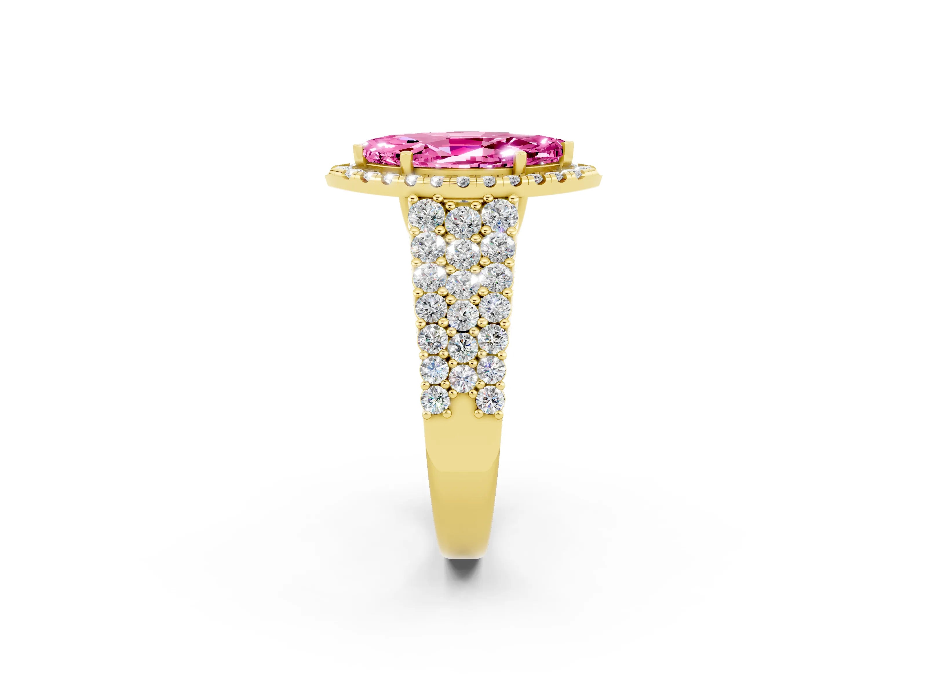 Yellow gold Marquise Cut Halo Pavé Diamond Engagement Ring with Split Shank and Four-Prong Setting_2