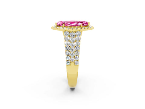 Yellow gold Marquise Cut Halo Pavé Diamond Engagement Ring with Split Shank and Four-Prong Setting_2