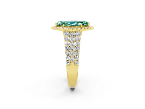 Yellow gold Marquise Cut Halo Pavé Diamond Engagement Ring with Split Shank and Four-Prong Setting_2