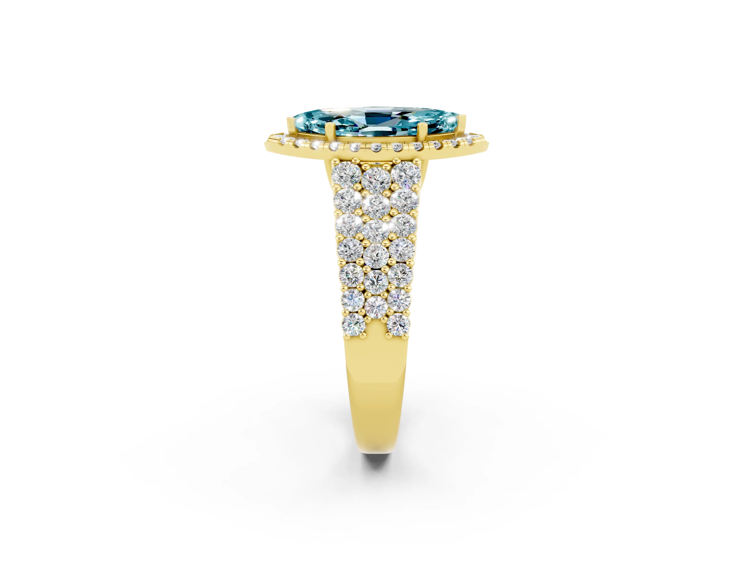 Yellow gold Marquise Cut Halo Pavé Diamond Engagement Ring with Split Shank and Four-Prong Setting_2