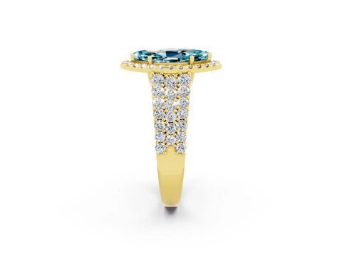Yellow gold Marquise Cut Halo Pavé Diamond Engagement Ring with Split Shank and Four-Prong Setting_2
