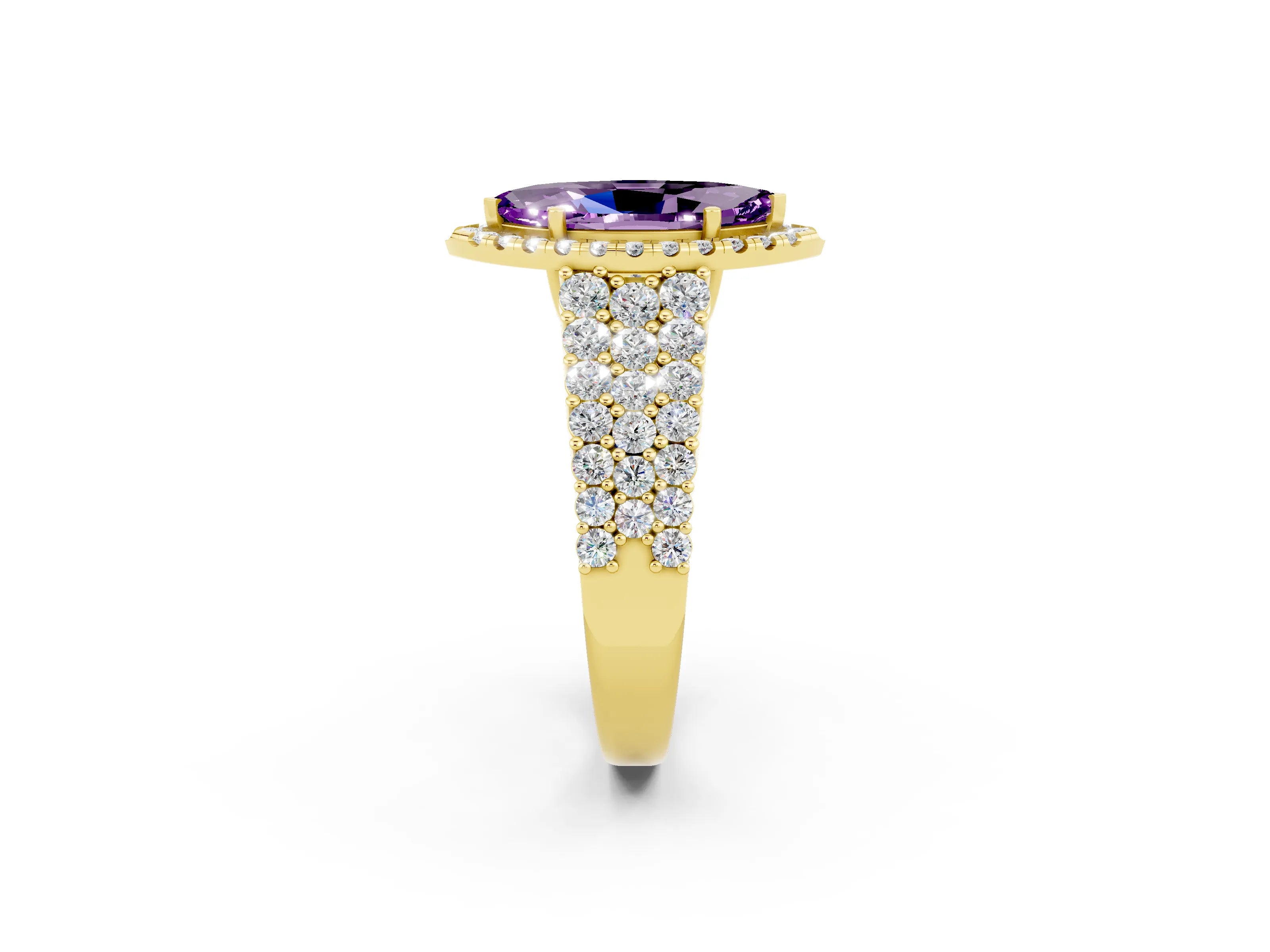 Yellow gold Marquise Cut Halo Pavé Diamond Engagement Ring with Split Shank and Four-Prong Setting_2