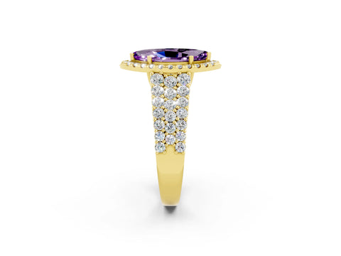 Yellow gold Marquise Cut Halo Pavé Diamond Engagement Ring with Split Shank and Four-Prong Setting_2