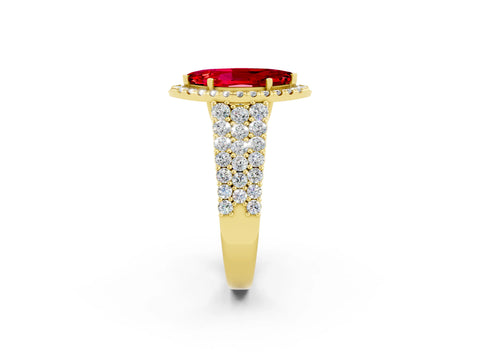 Yellow gold Marquise Cut Halo Pavé Diamond Engagement Ring with Split Shank and Four-Prong Setting_2