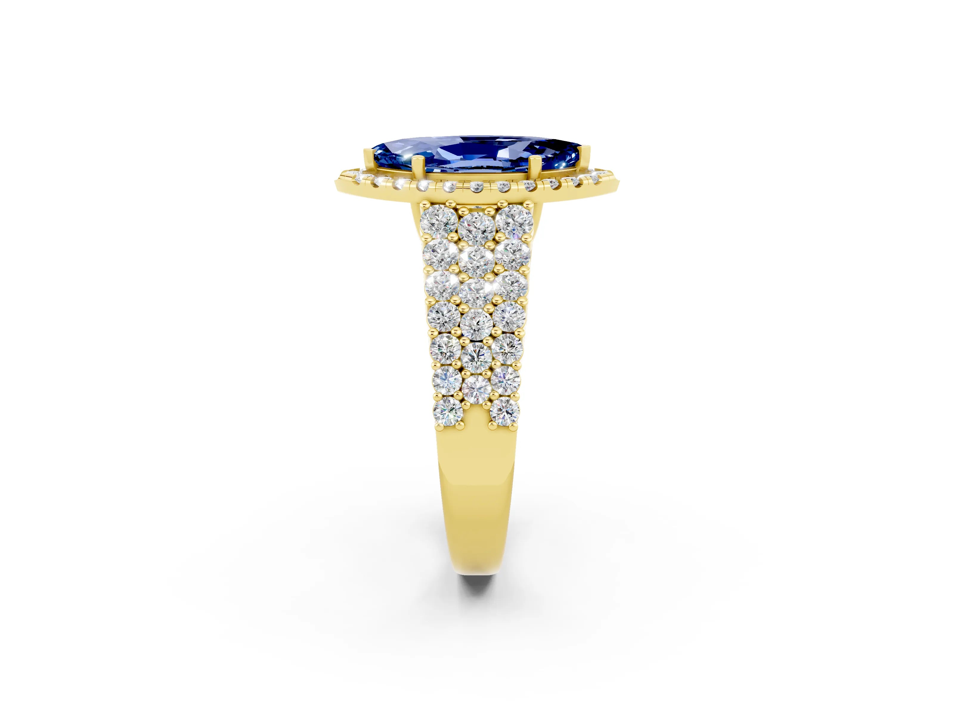 Yellow gold Marquise Cut Halo Pavé Diamond Engagement Ring with Split Shank and Four-Prong Setting_2
