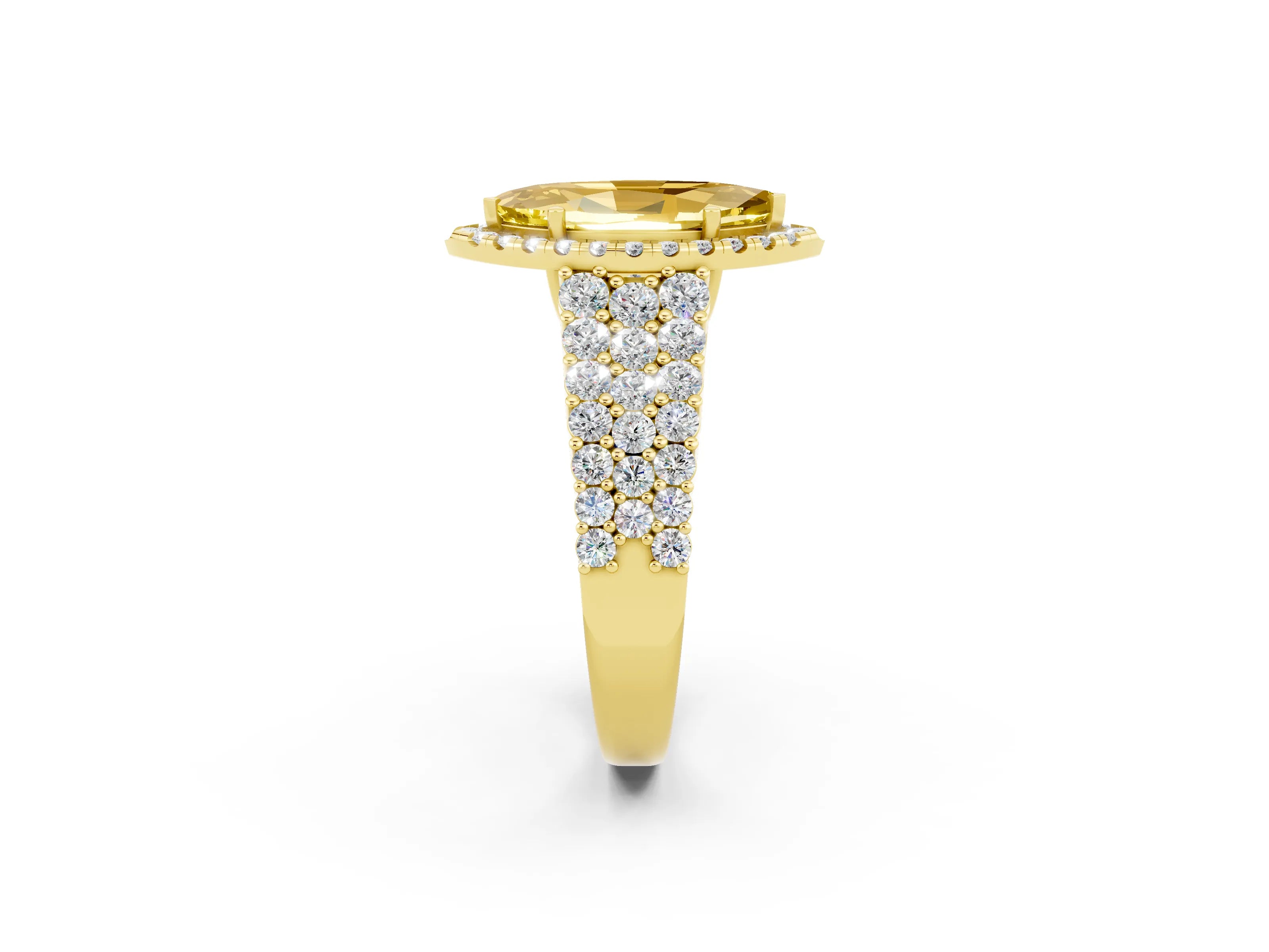 Yellow gold Marquise Cut Halo Pavé Diamond Engagement Ring with Split Shank and Four-Prong Setting_2