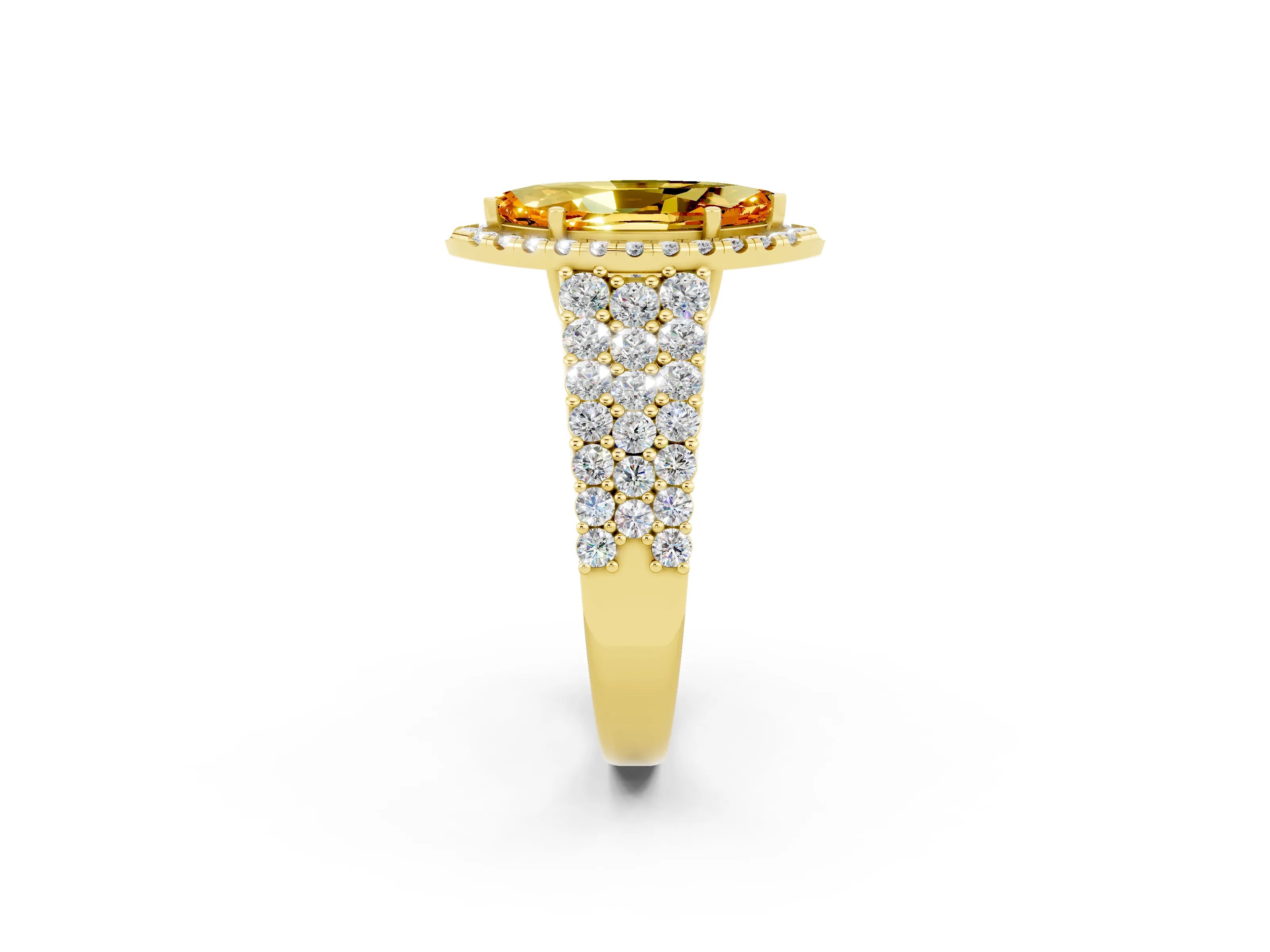 Yellow gold Marquise Cut Halo Pavé Diamond Engagement Ring with Split Shank and Four-Prong Setting_2