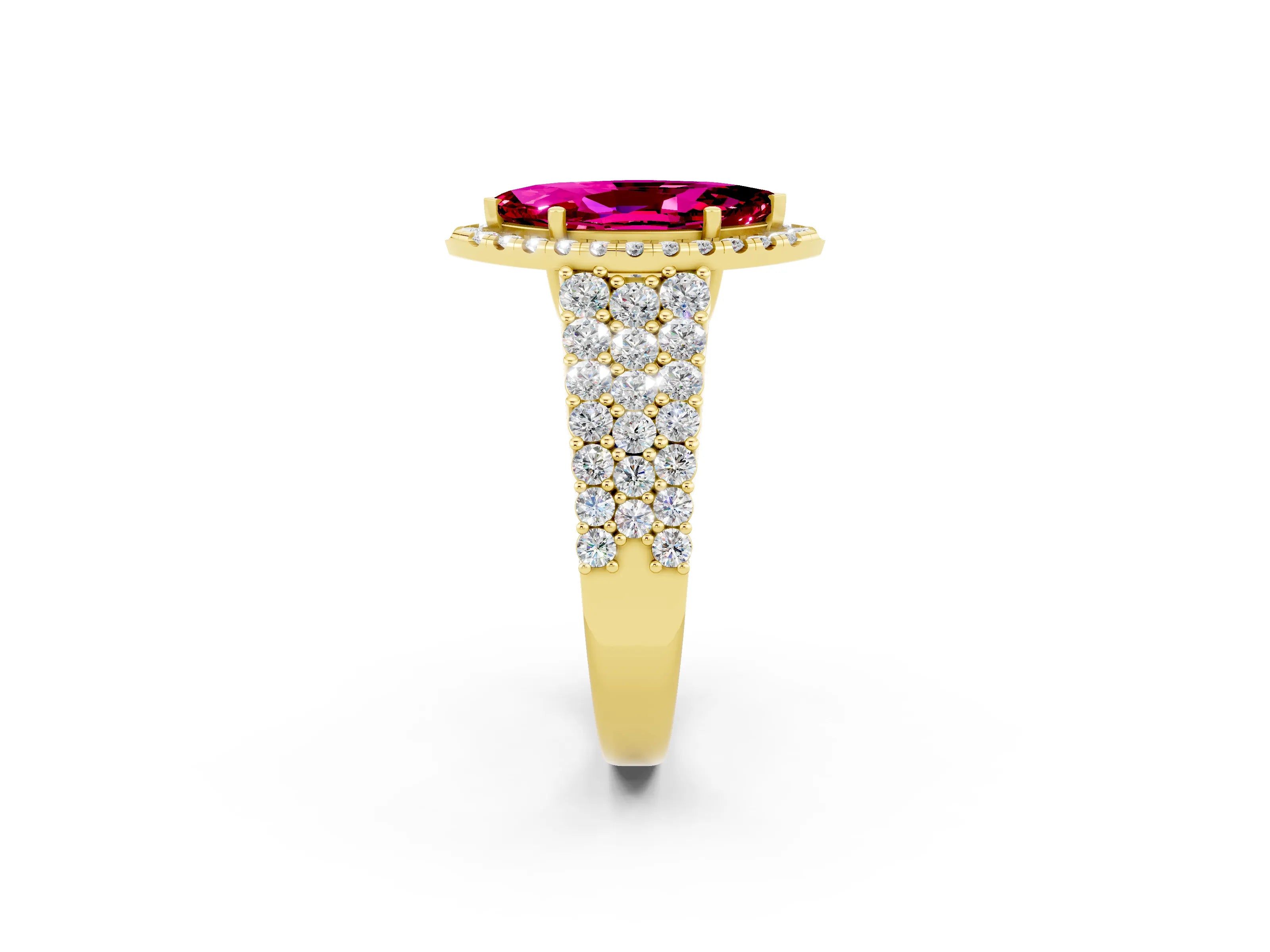 Yellow gold Marquise Cut Halo Pavé Diamond Engagement Ring with Split Shank and Four-Prong Setting_2