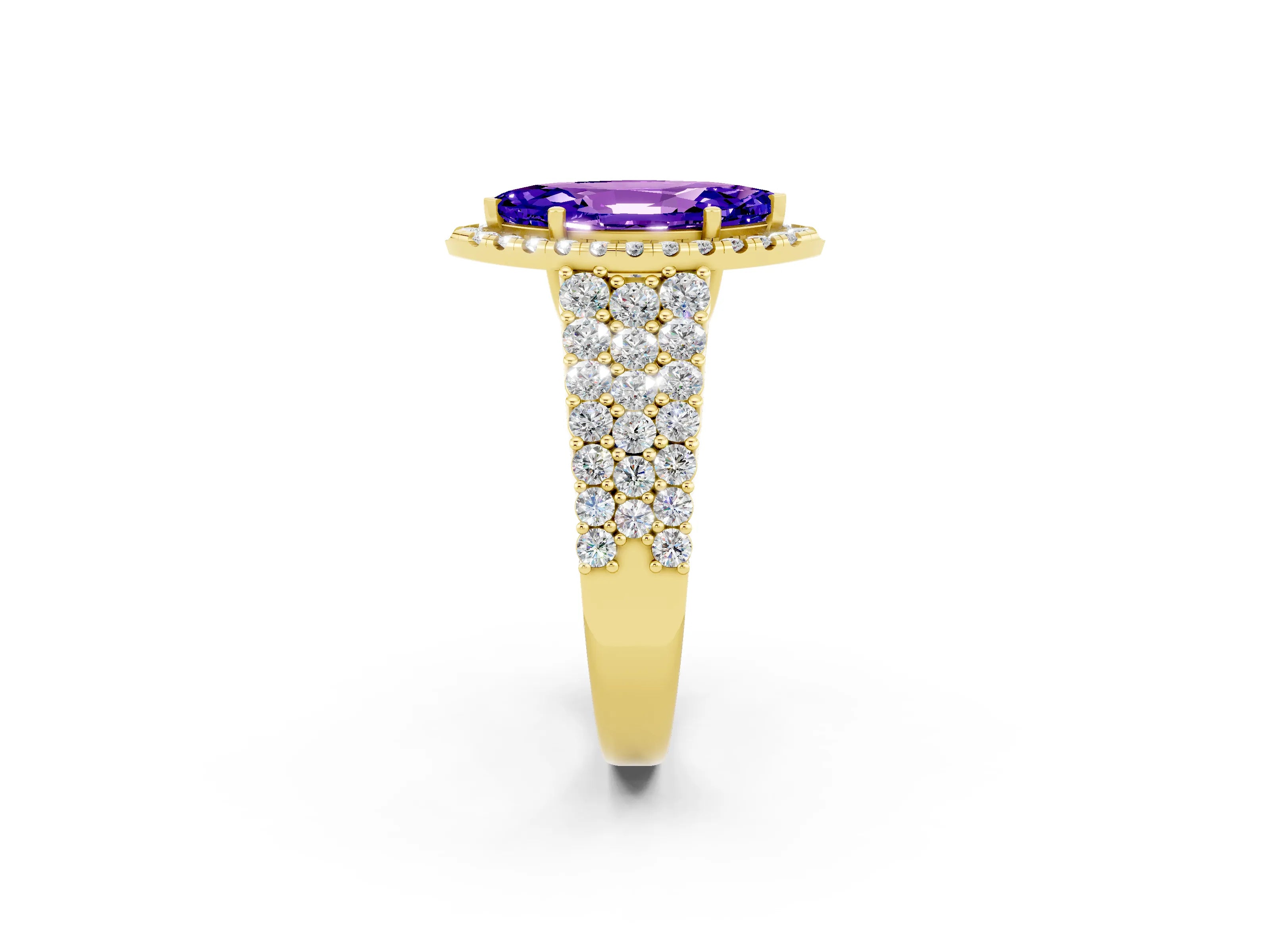 Yellow gold Marquise Cut Halo Pavé Diamond Engagement Ring with Split Shank and Four-Prong Setting_2