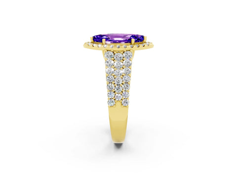 Yellow gold Marquise Cut Halo Pavé Diamond Engagement Ring with Split Shank and Four-Prong Setting_2