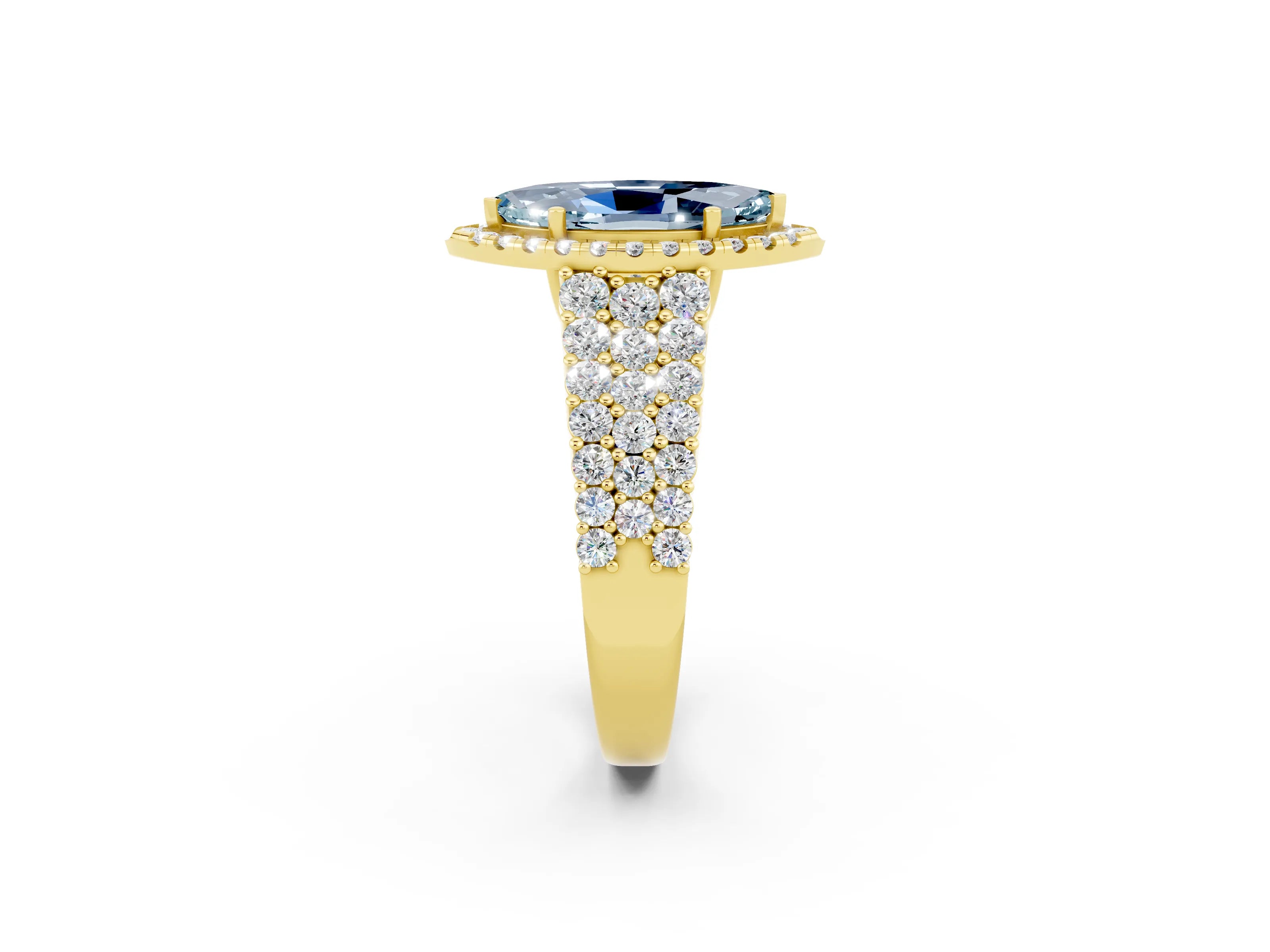 Yellow gold Marquise Cut Halo Pavé Diamond Engagement Ring with Split Shank and Four-Prong Setting_2