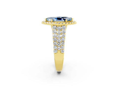 Yellow gold Marquise Cut Halo Pavé Diamond Engagement Ring with Split Shank and Four-Prong Setting_2