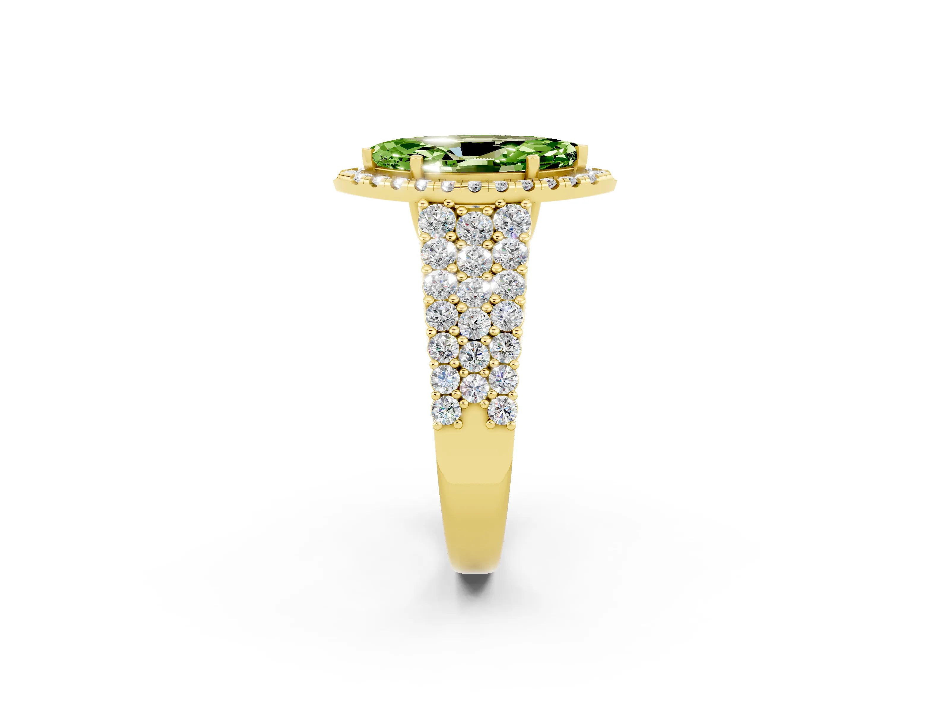 Yellow gold Marquise Cut Halo Pavé Diamond Engagement Ring with Split Shank and Four-Prong Setting_2