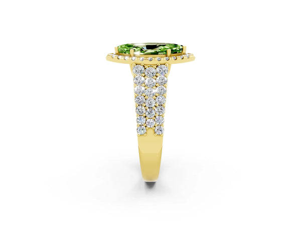 Yellow gold Marquise Cut Halo Pavé Diamond Engagement Ring with Split Shank and Four-Prong Setting
