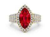 Yellow gold Marquise Cut Halo Pavé Diamond Engagement Ring with Split Shank and Four-Prong Setting
