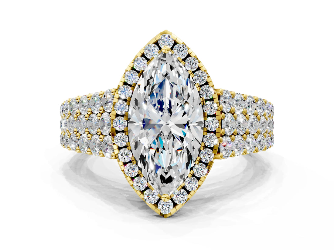 Yellow gold Marquise Cut Halo Pavé Diamond Engagement Ring with Split Shank and Four-Prong Setting_3